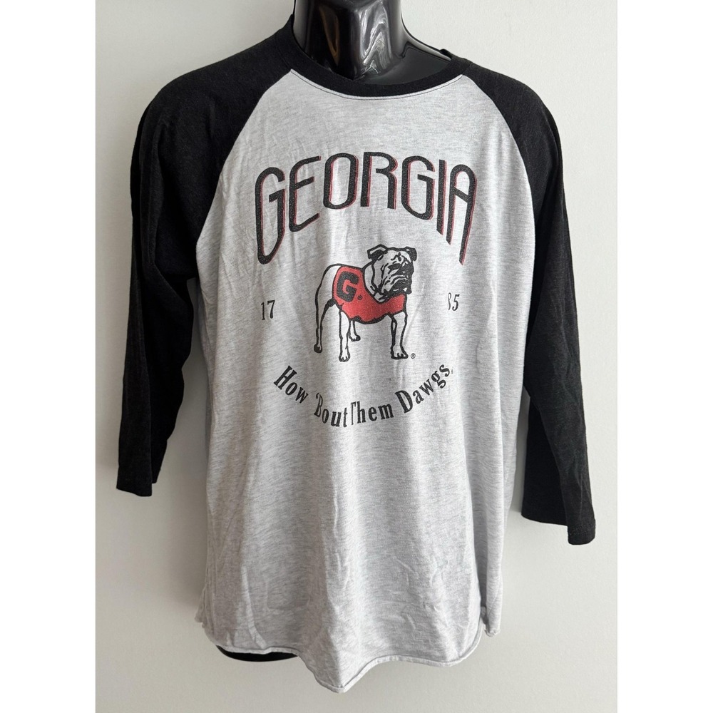 Georgia Bulldogs Shirt Mens Large Gray NCAA Football OCJ Apparel 3/4 Raglan